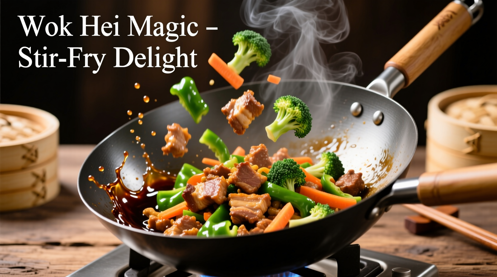 Ground pork stir-fry with vegetables in wok