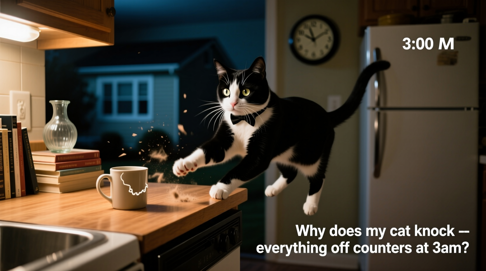 why does my cat knock everything off counters at 3am