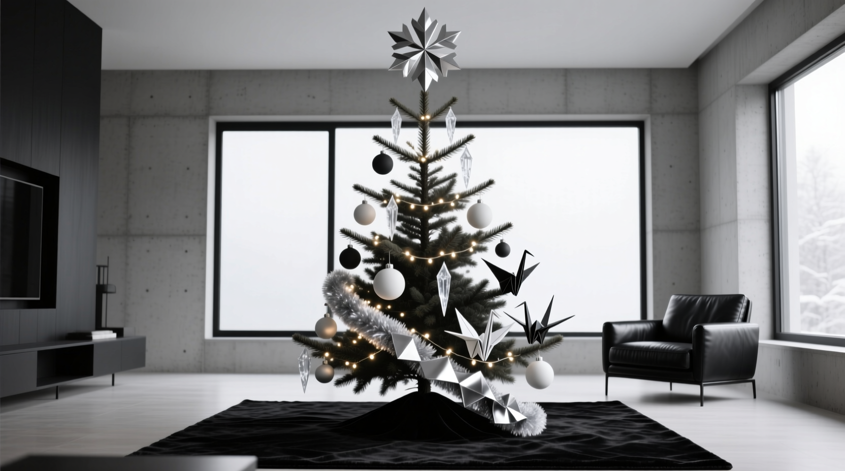 how to style a christmas tree with monochrome decor for a modern aesthetic