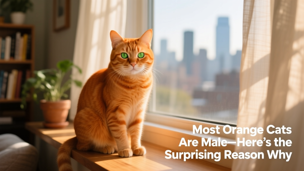 Close-up of a vibrant orange male cat sitting calmly on a sunlit windowsill