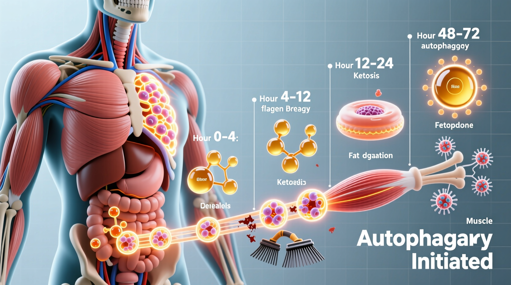 Human body metabolic stages during water fasting timeline