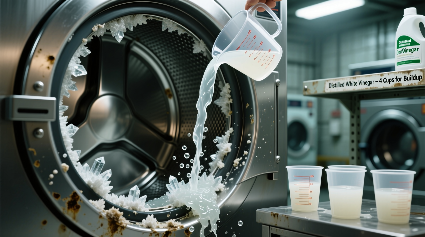 vinegar vs hard water stains in washer drums