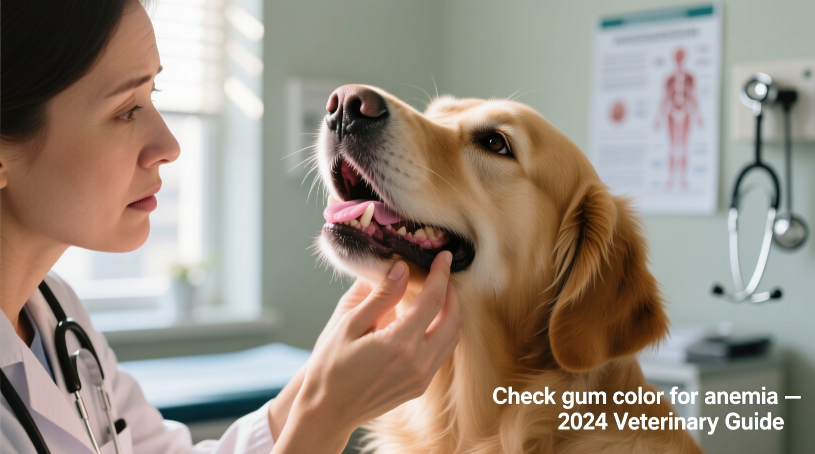Dog owner checking pet's gum color for signs of anemia