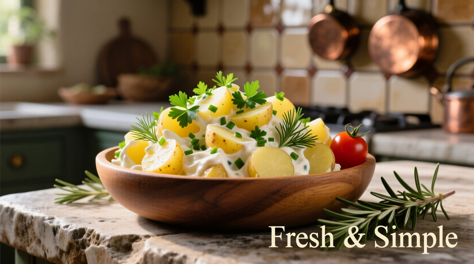 Creamy potato salad with fresh herbs