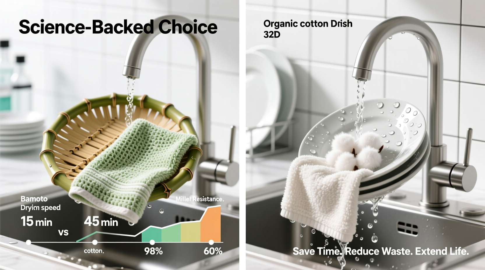 bamboo vs organic cotton dish towels drying mildew facts