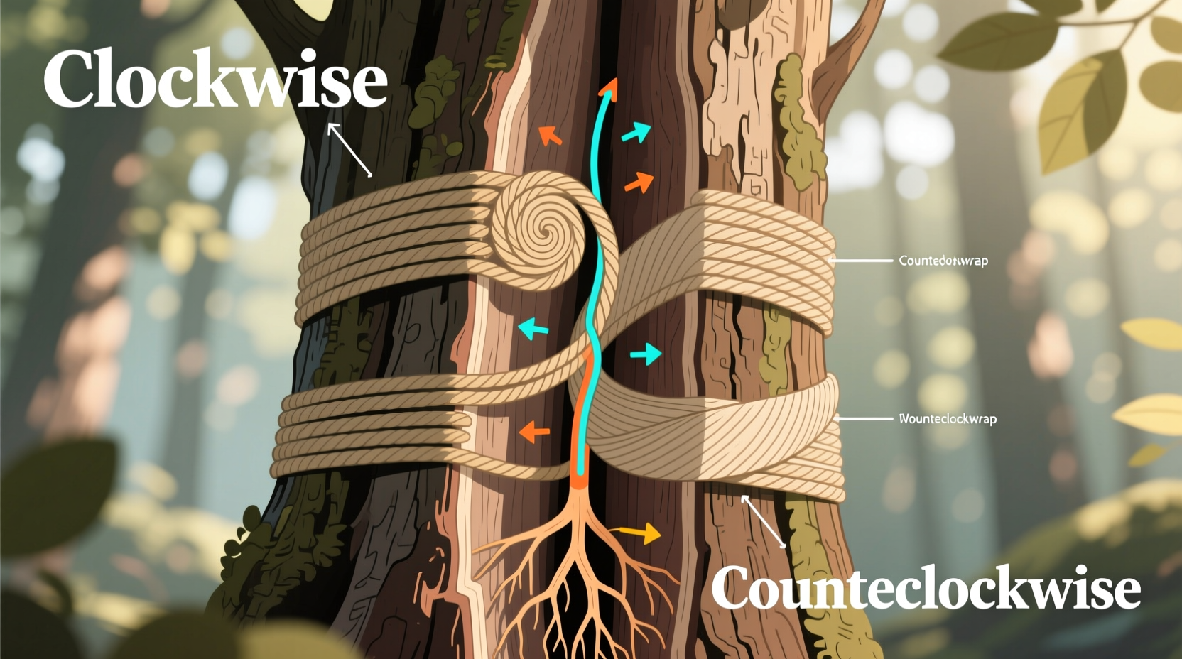 why do some people wrap trees clockwise vs counterclockwise