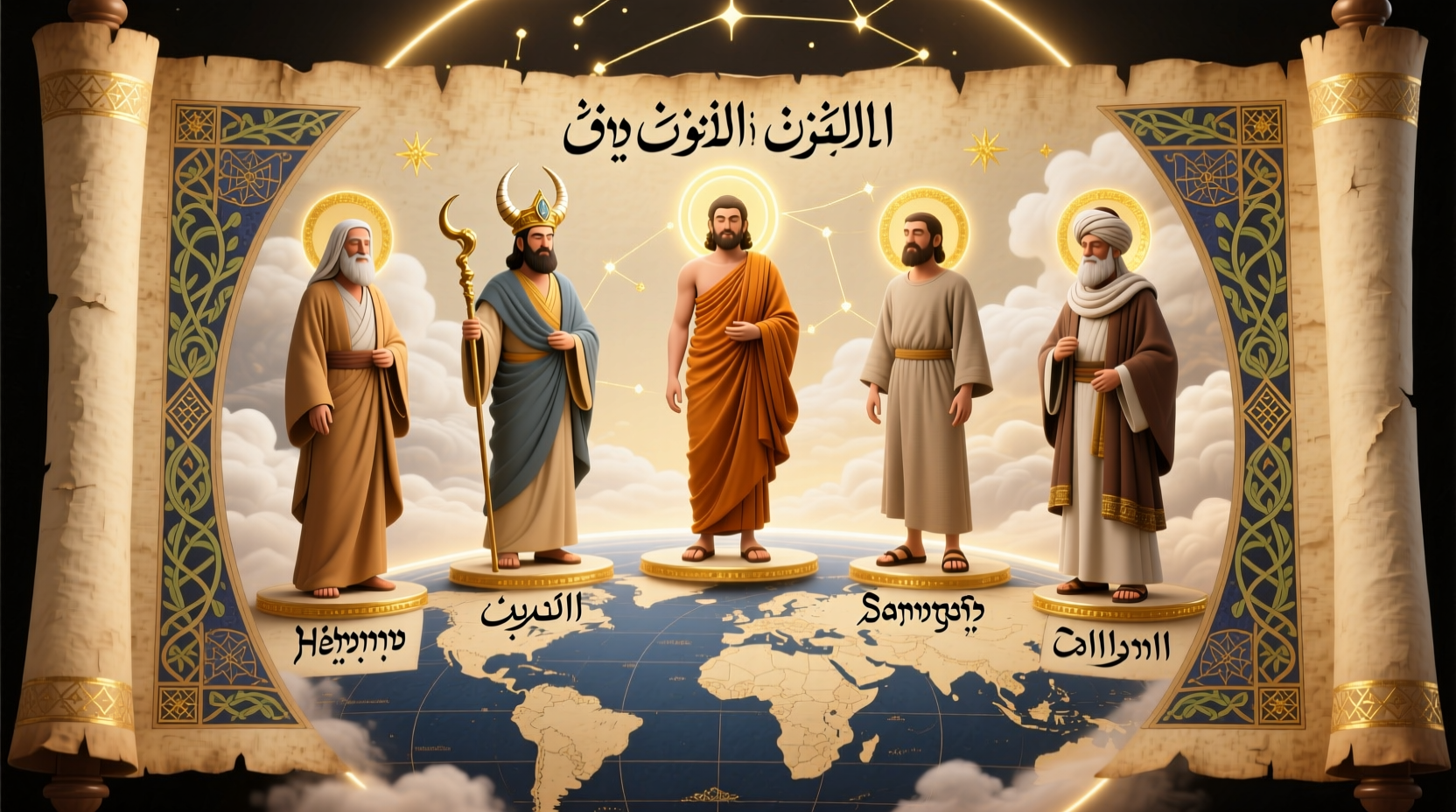 Historical manuscript showing prophets from multiple religious traditions