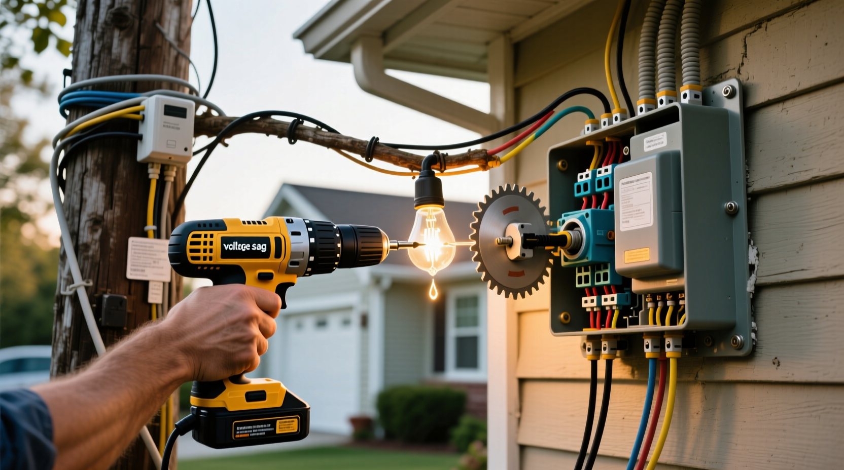 why do my outdoor lights flicker when my neighbor runs their power tools