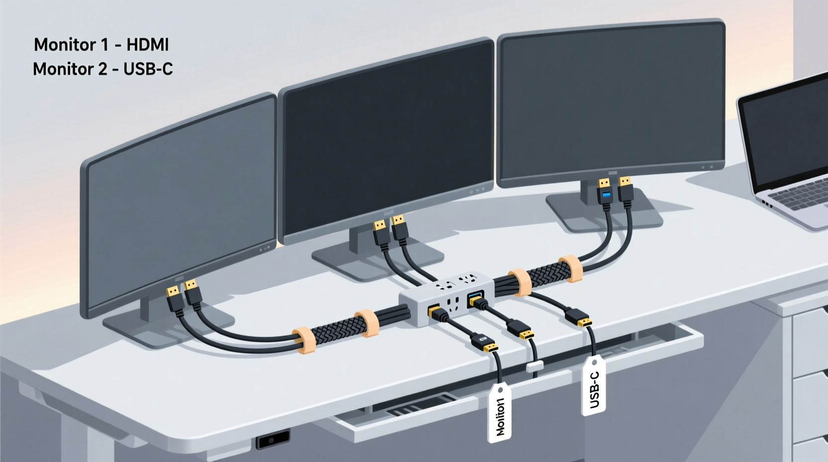 how to organize cables for multiple monitors efficiently