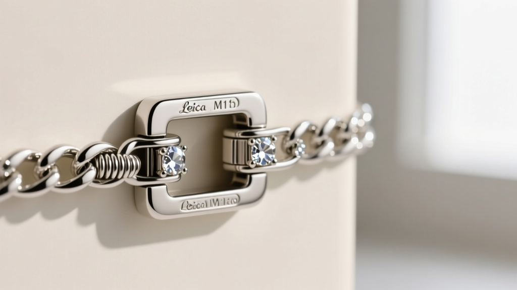 Close-up of a hidden box clasp with safety catch on a flexible sterling silver and rhinestone tennis chain metal jewelry piece