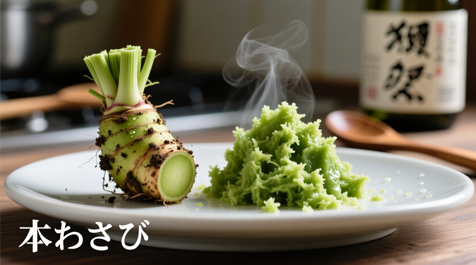 Fresh wasabi rhizome with grated paste