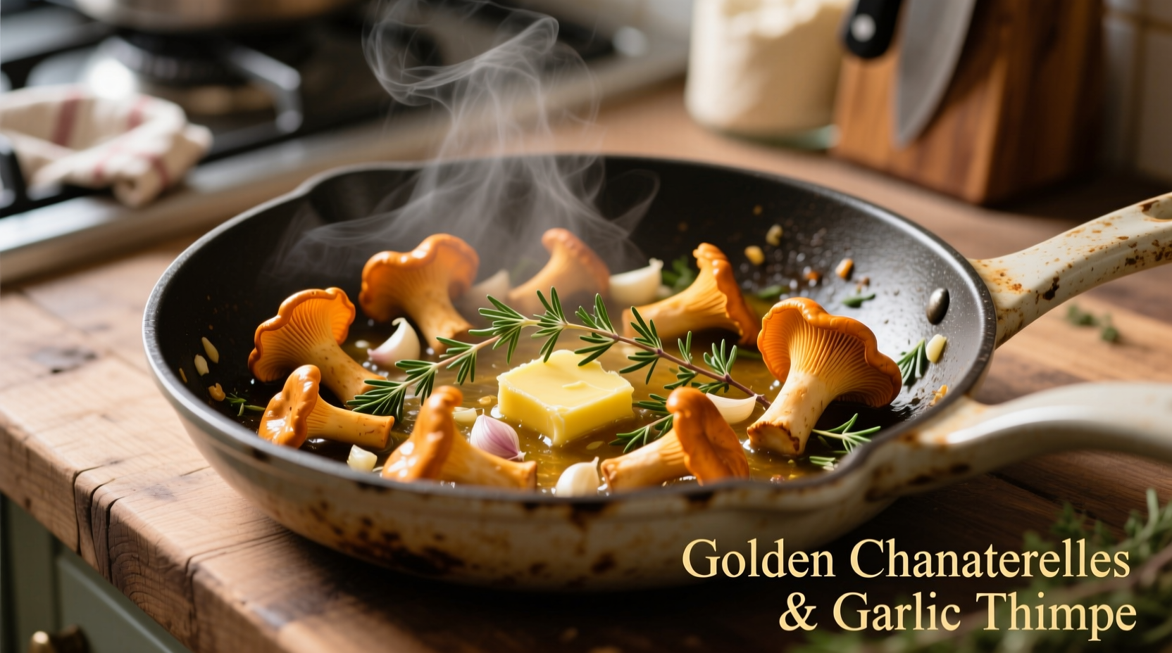 Golden chanterelle mushrooms sautéed with garlic and fresh thyme