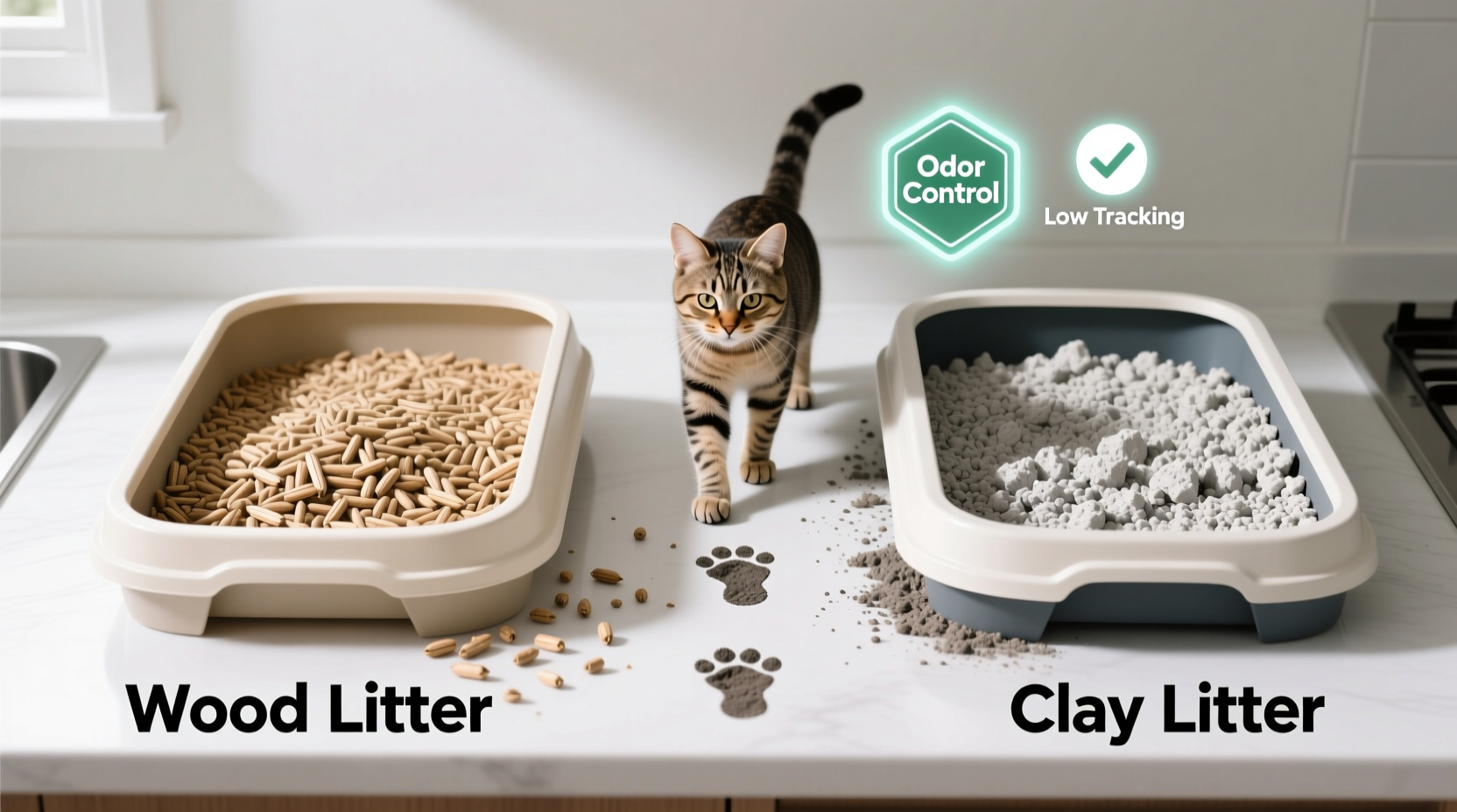 wood vs clay cat litter which tracks less and controls odor better