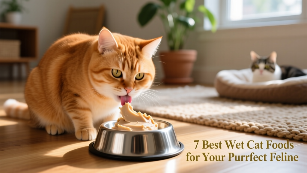 A ginger cat happily eating from a stainless steel bowl filled with creamy chicken pate