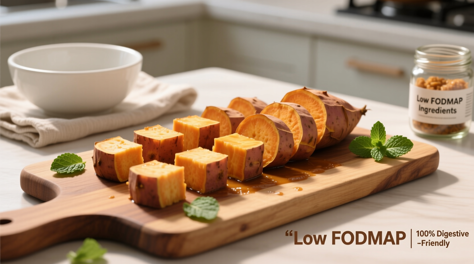 Cooked sweet potato portions for low FODMAP diet