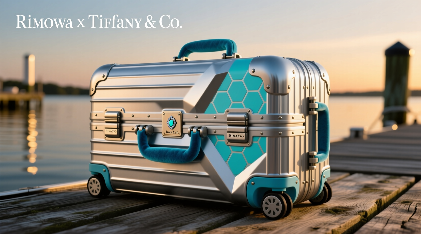 rimowa x tiffany co rock cut cabin in aluminum with tiffany blue accents