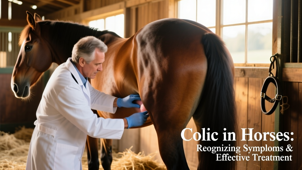 Veterinarian performing a rectal exam on a horse in a stall