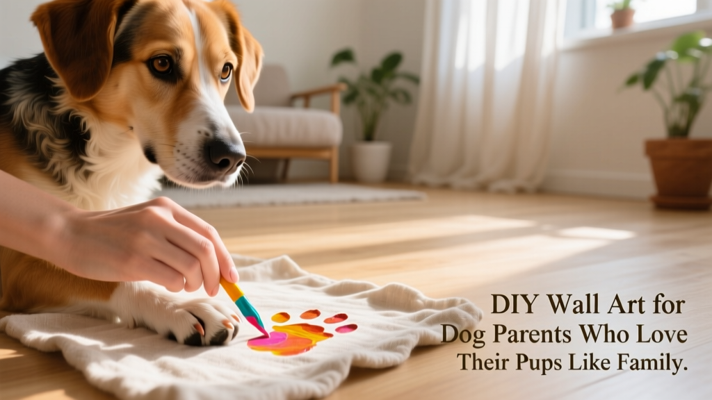 Close-up of a hand carefully dabbing non-toxic paint onto a dog's front paw before pressing it onto fabric