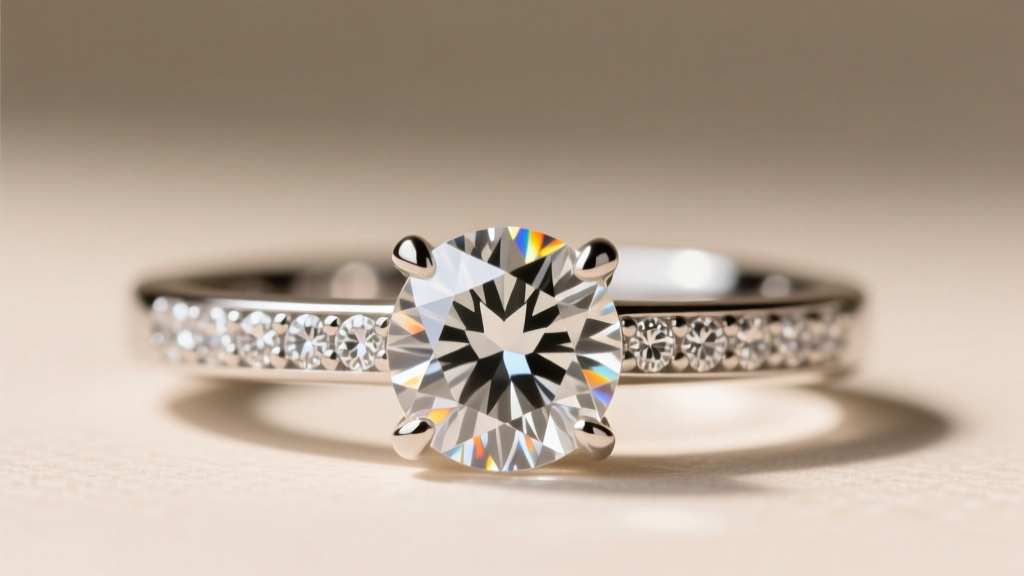 A 10x jeweler's loupe inspecting the four-prong setting of a cloudy diamond drop earring, revealing trapped oils and dust.