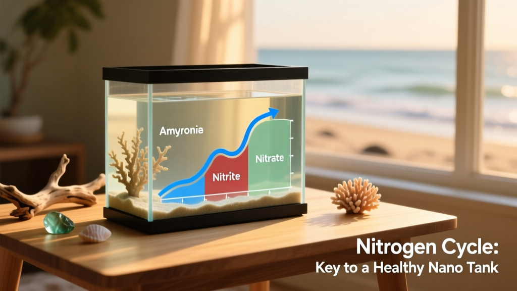 Graph showing the nitrogen cycle progression: ammonia peaks, then nitrite, then nitrate stabilizes