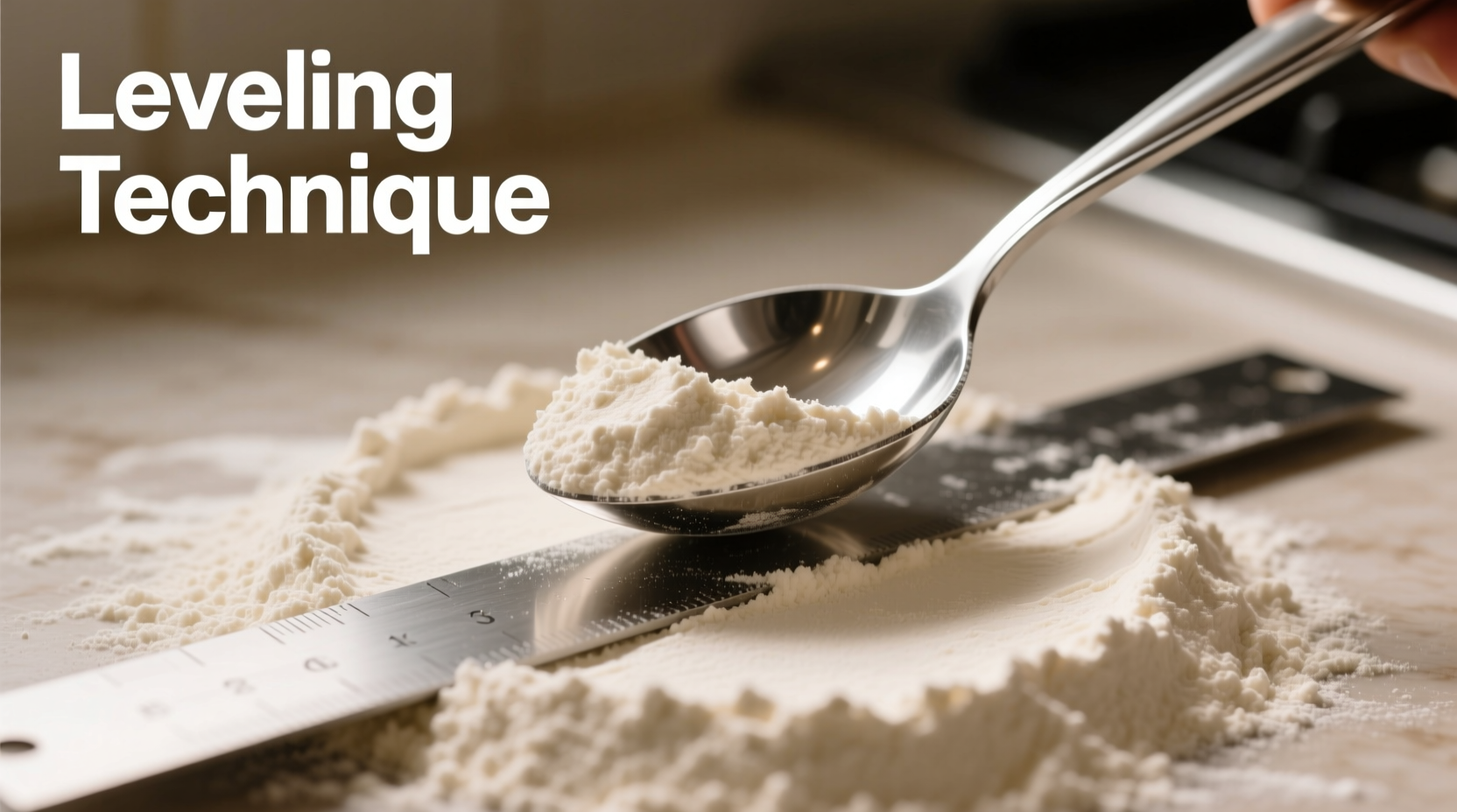 Proper tablespoon measurement technique with leveled ingredients
