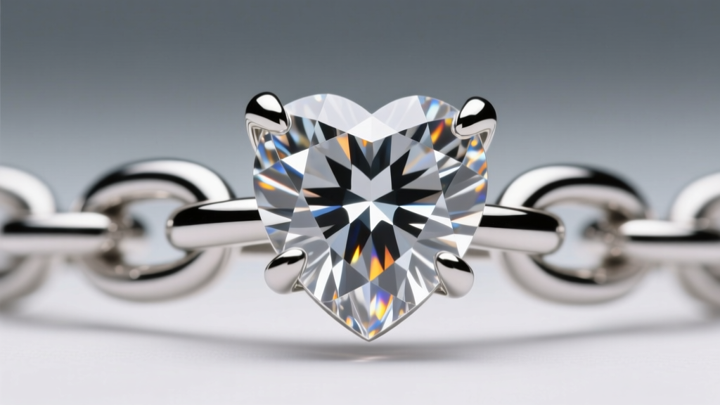 Macro shot of a heart-cut diamond showing prongs protecting the delicate tip and sharp cleft in a platinum tennis link setting.