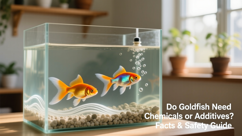 A serene, planted goldfish tank with smooth gravel, gentle current, and two healthy comet goldfish gliding near the surface
