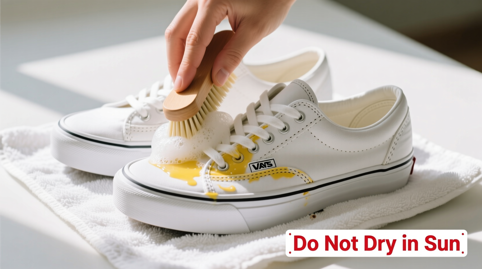 how to clean white canvas vans without them turning yellow after drying