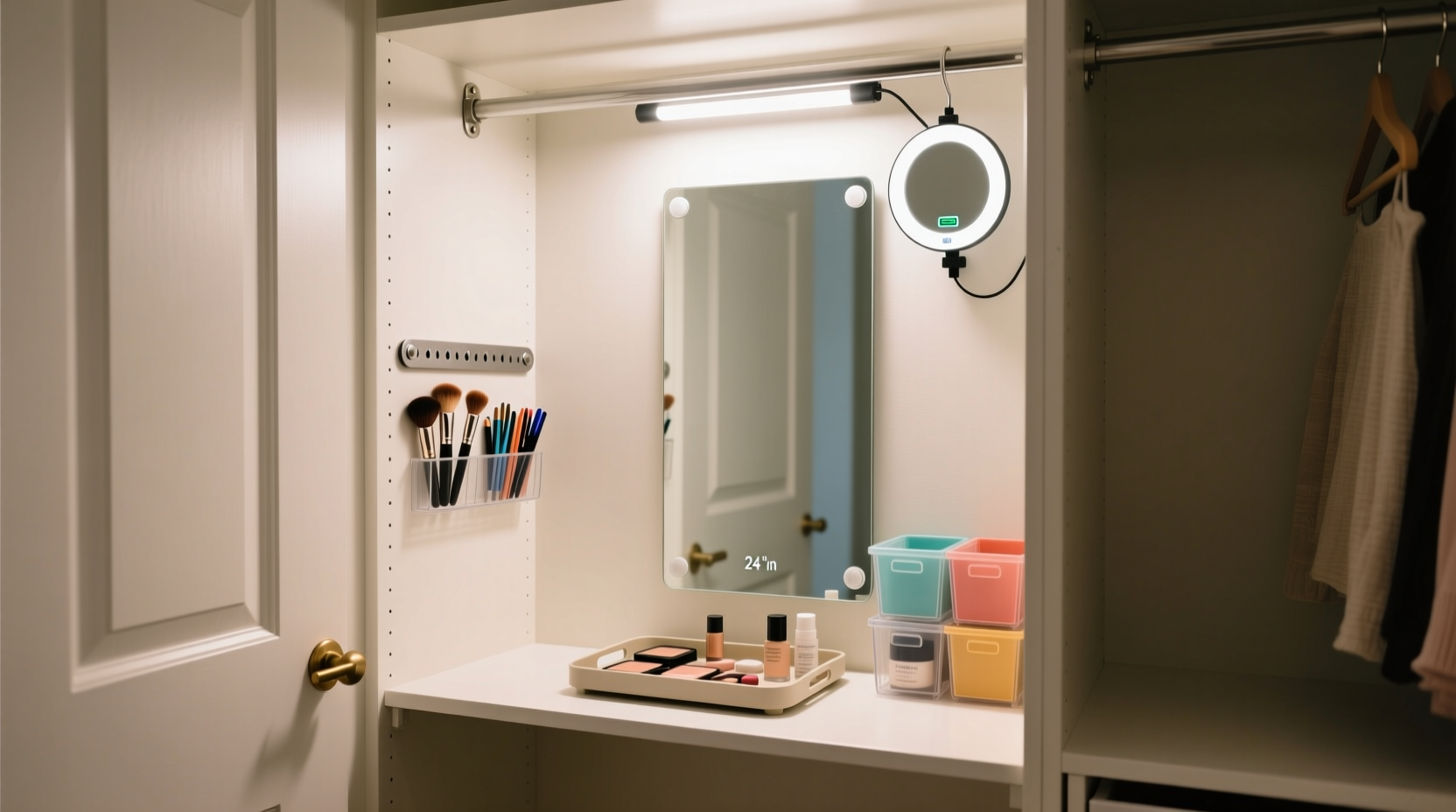 shallow closet to makeup vanity no renovation