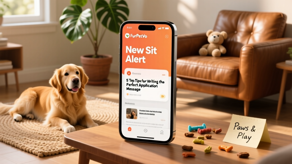 Screenshot-style mockup showing the FurPetVo app interface with 'New Sit Alert' notification