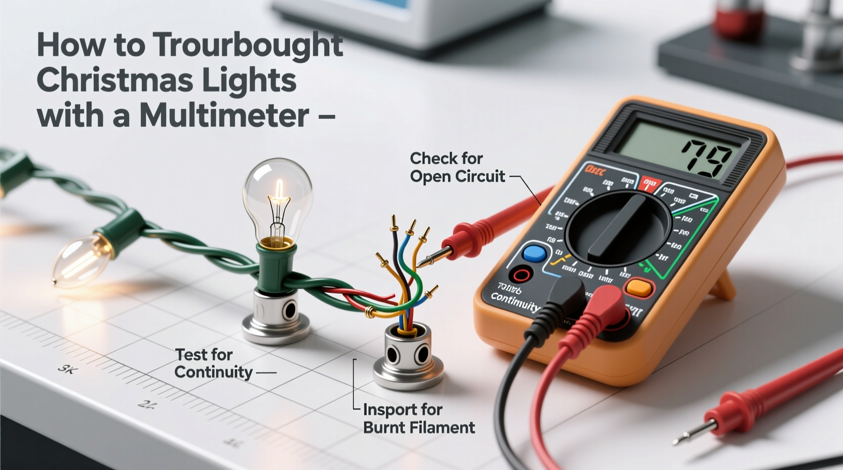 how to troubleshoot a strand of christmas lights with a multimeter