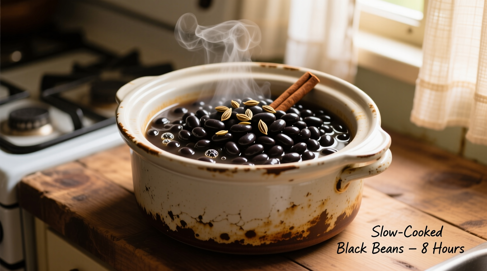 Crock pot filled with perfectly cooked black beans