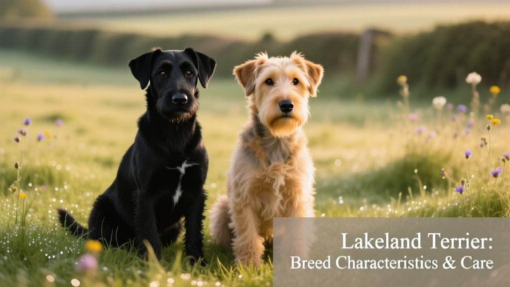 Two Lakeland terriers—a black-and-tan and a wheaten—sitting side by side on grass, highlighting their distinct coat colors and expressive faces