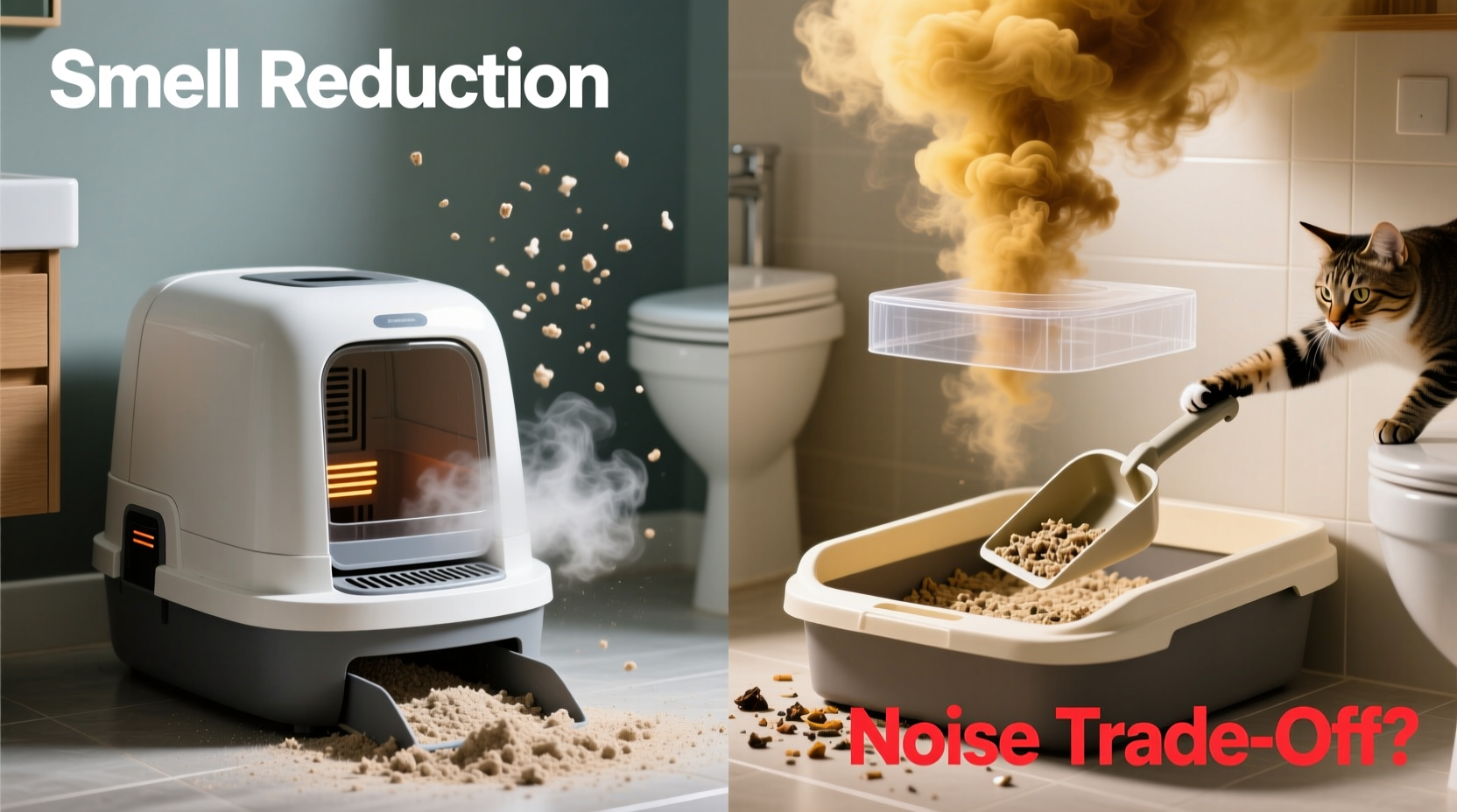 automatic litter box vs traditional scooping is the smell reduction worth the noise