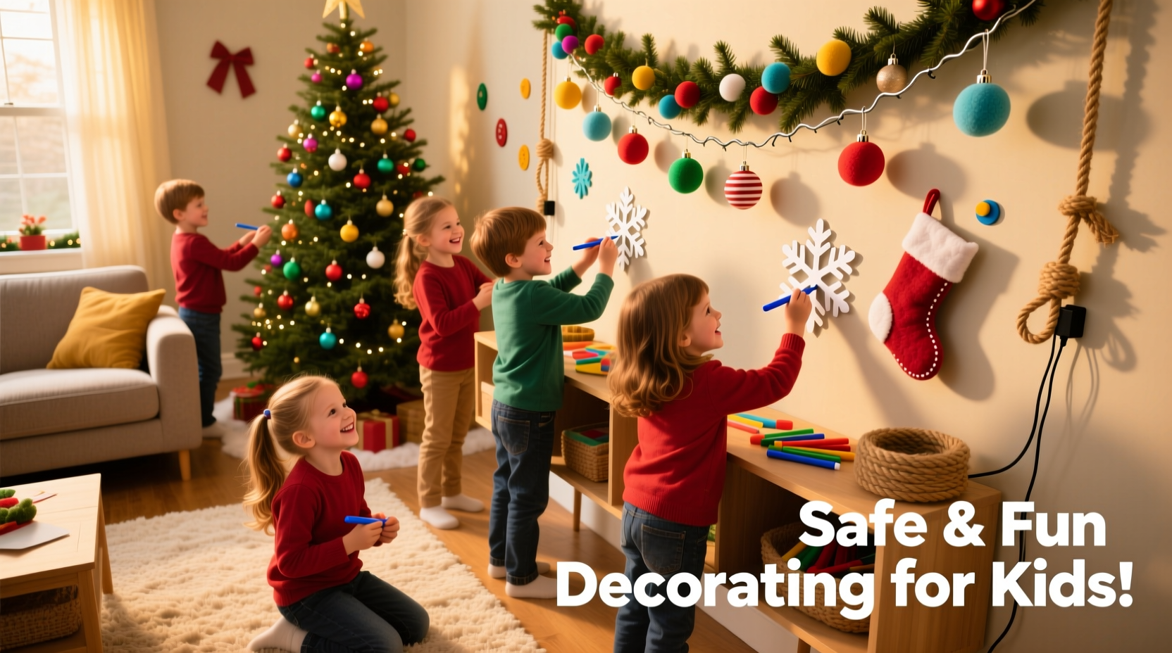how to involve kids in decorating without risking broken ornaments or tripped wires