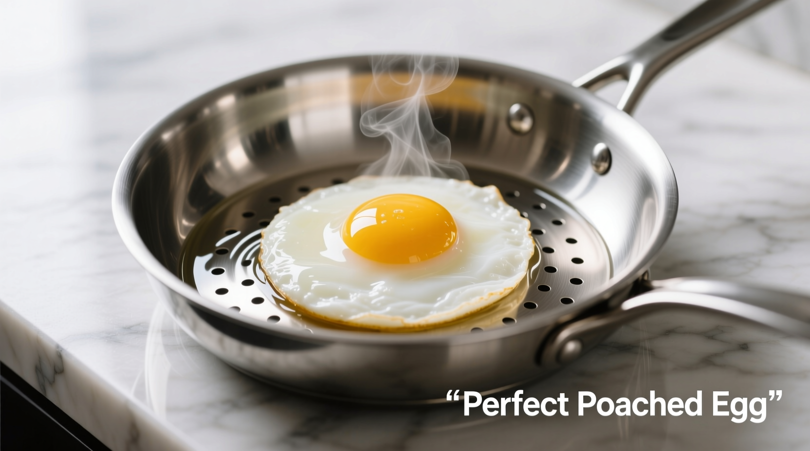 Perfect poached eggs in a stainless steel poaching pan