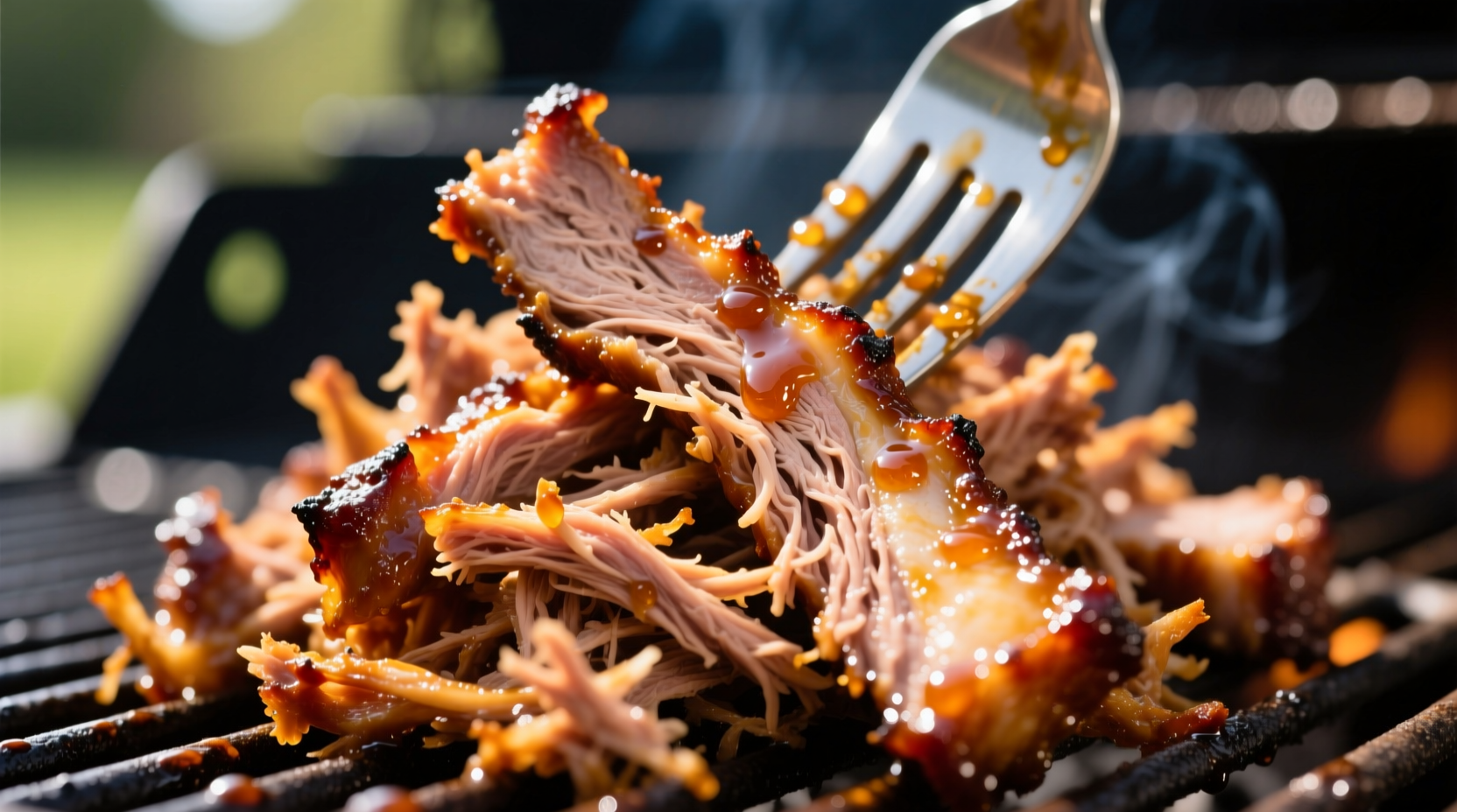 Perfectly shredded pulled pork with fork texture detail
