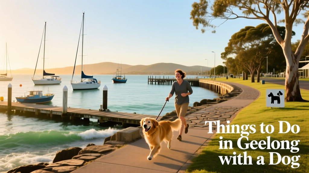 A view of Geelong harbour from the ocean, with boats and coastal pathways