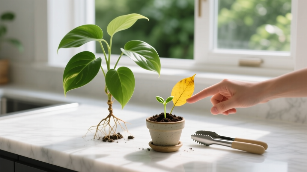Pothos Propagation in Soil with Yellow Leaves
