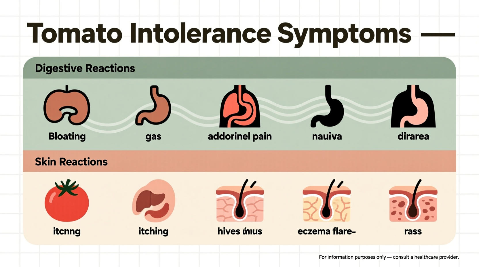 Tomato intolerance symptoms chart showing digestive and skin reactions