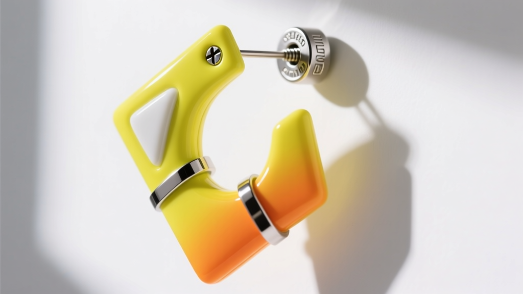Side-profile view of a customized screw-back clip-on mechanism attached to a large yellow anime-inspired statement earring prop.