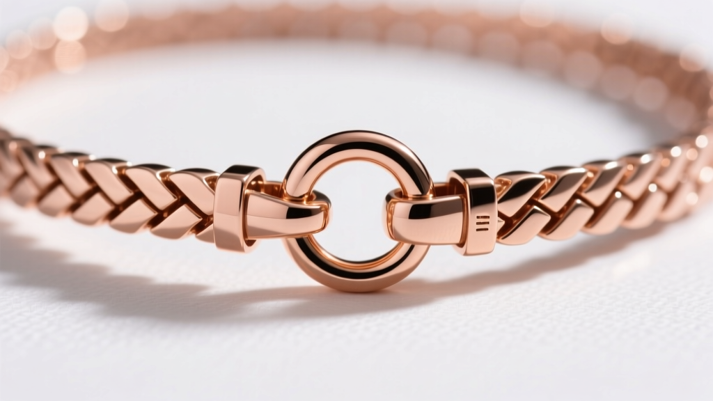Detailed view of a lobster clasp on a rose gold herringbone necklace, showing a soldered jump ring and reinforced end caps.