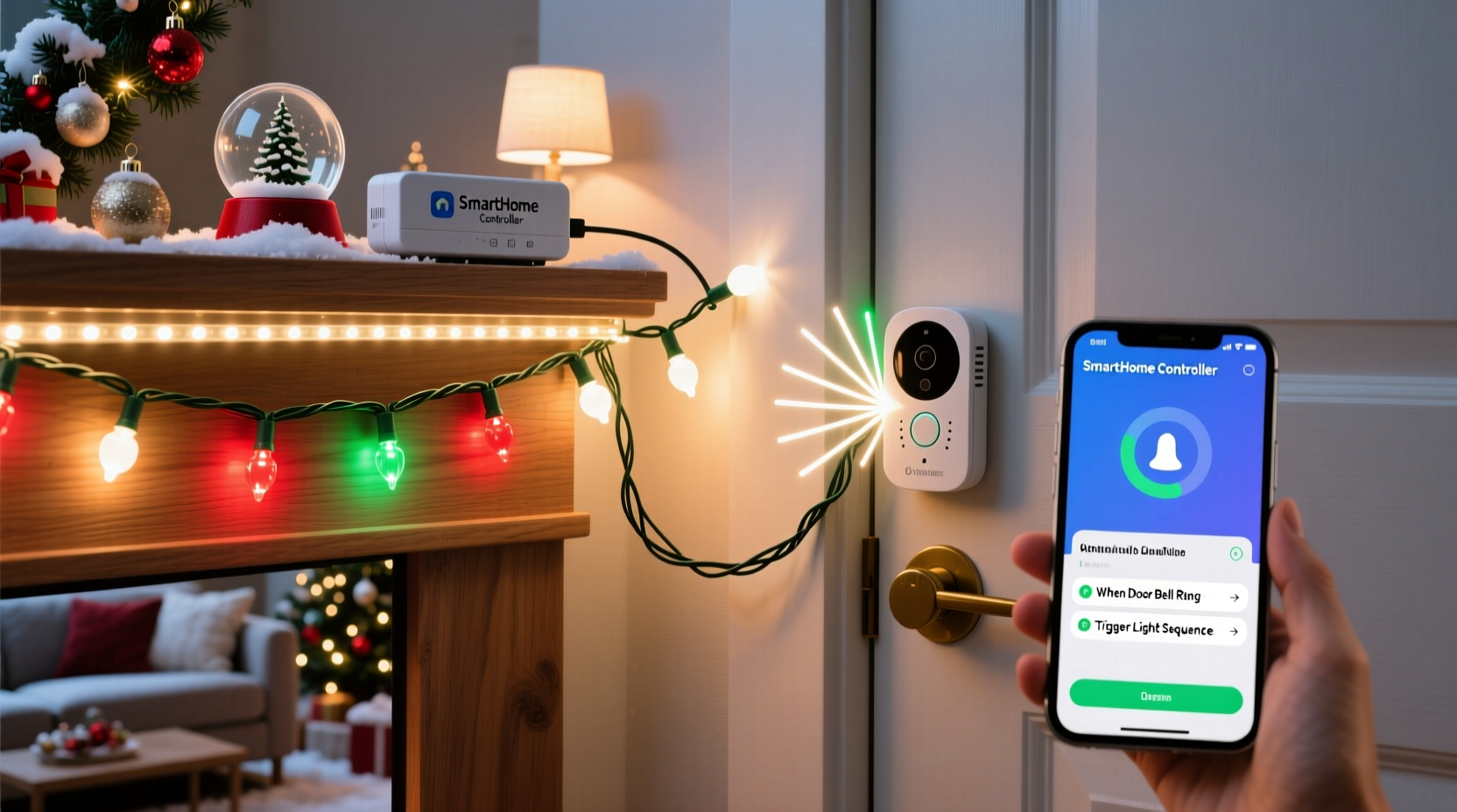 how to program christmas lights to react to doorbell rings