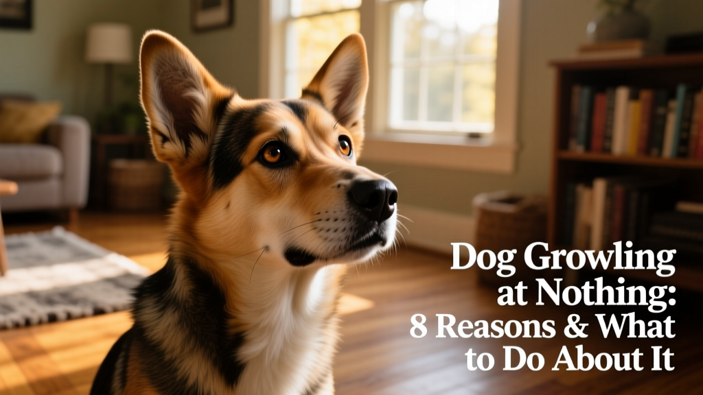 Dog standing alert with ears pricked forward, head tilted slightly, as if listening intently