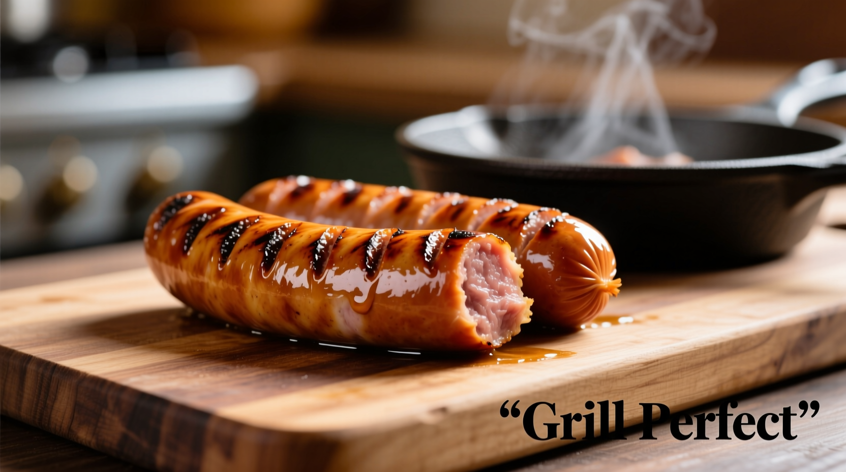 Perfectly grilled bratwurst with golden casing