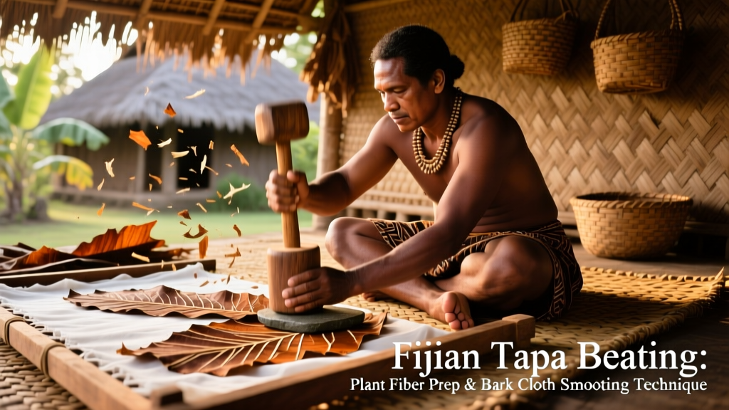 Fijian Tapa Beating Plant Fiber Prep And Bark Cloth Smoothing Technique