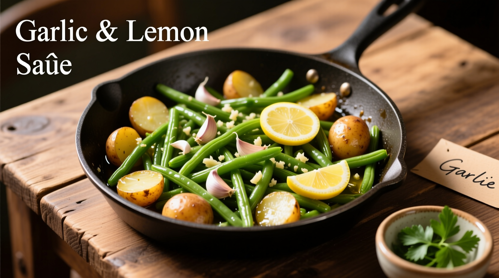Green beans and potatoes sautéed with garlic and lemon
