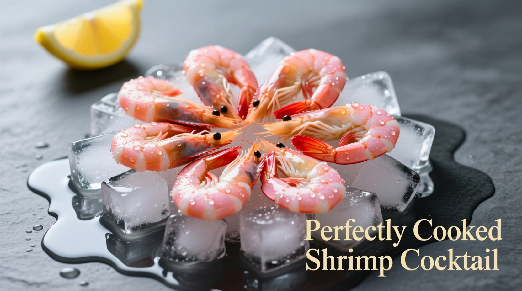 Perfectly cooked shrimp arranged on ice for cocktail