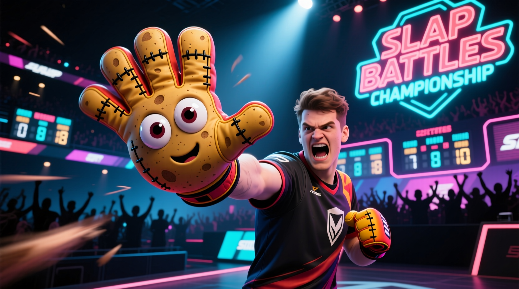 Player wearing potato glove during Slap Battles match