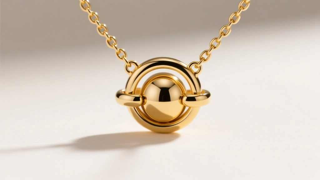 Rear view of a gold necklace clasp with a 3mm gold counterweight bead on the jump ring to stop the pendant from flipping.